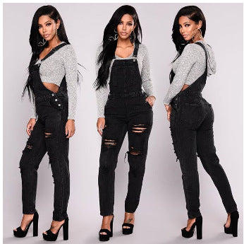 Women's Denim Trousers Jumpsuits Jean Overalls Skinny Ripped Jeans