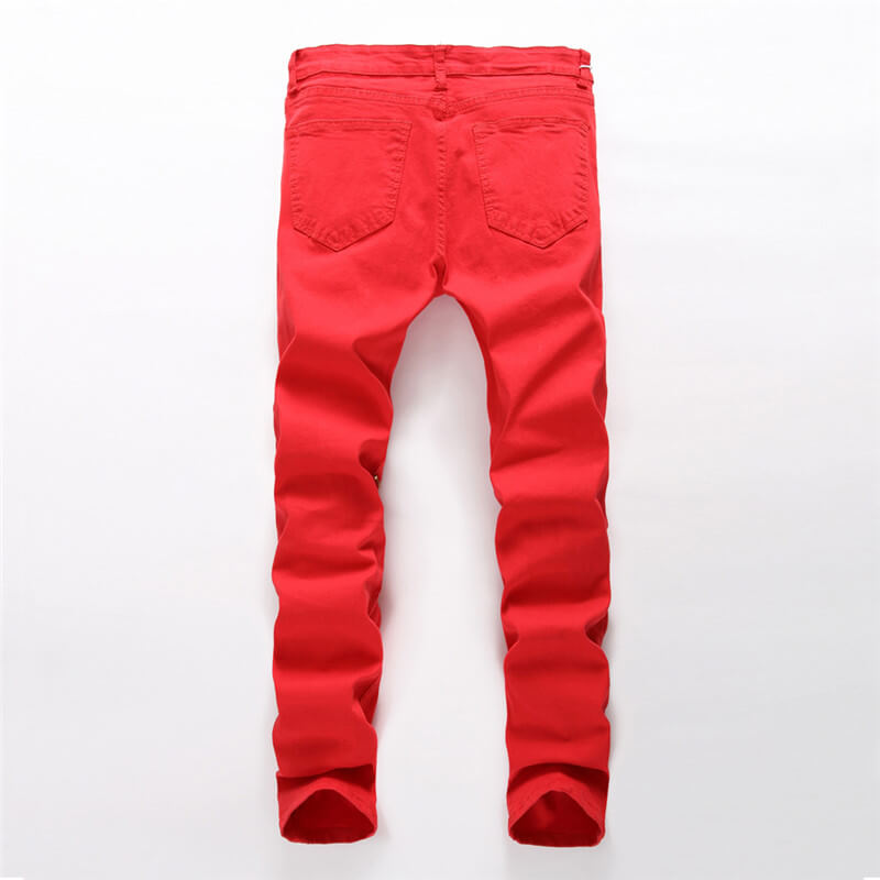 Zipper Elasticity Mid Waist Jeans Straight Pants Skinny Men's Jeans