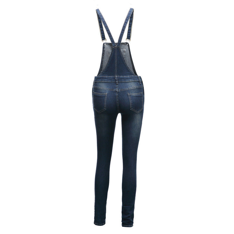 Women's Bib Overalls Jeans Sleeveless Ripped Denim Jumpsuit