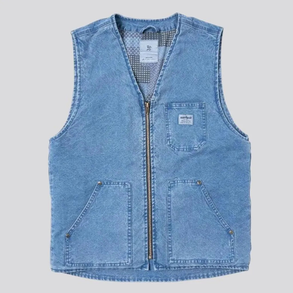 Light-wash regular jean vest for men