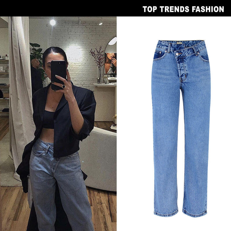 Women's Jeans Straight Pants High-low irregularity Waisted Bell-bottom