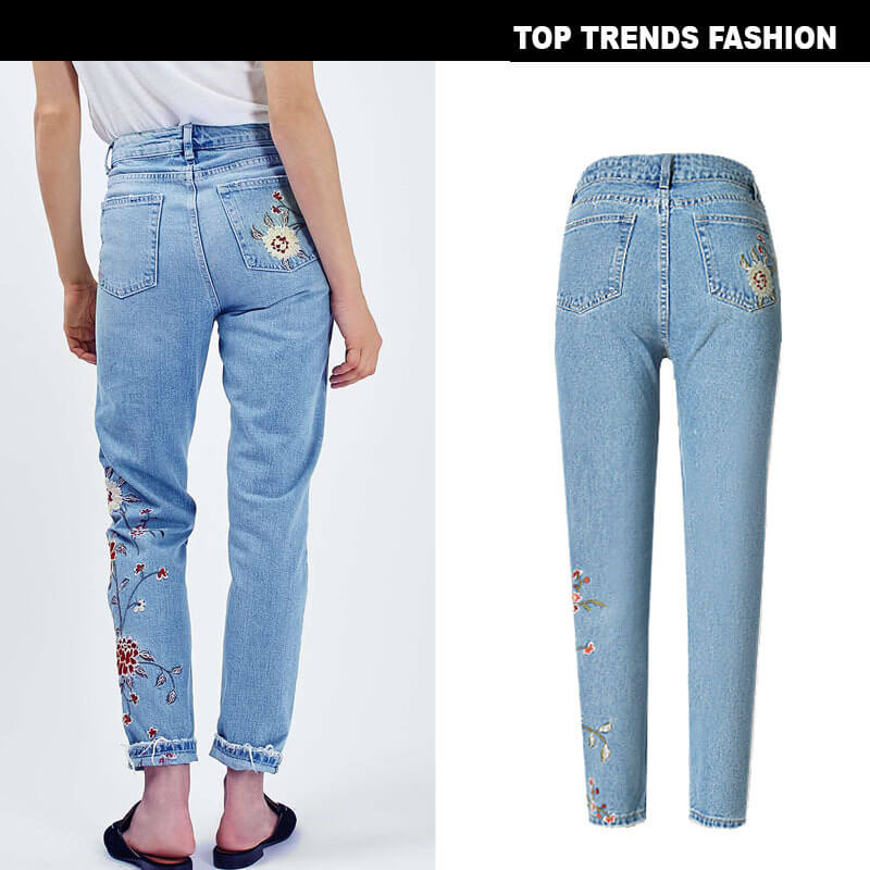 Women's Jeans Ninth Pants Embroidered Jeans High Waist Pencil Pants