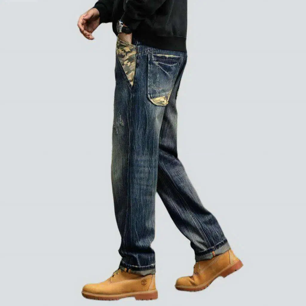 Yellow cast whiskered jeans for men