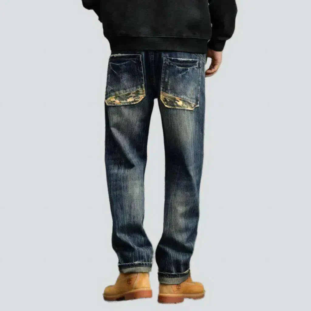 Yellow cast whiskered jeans for men