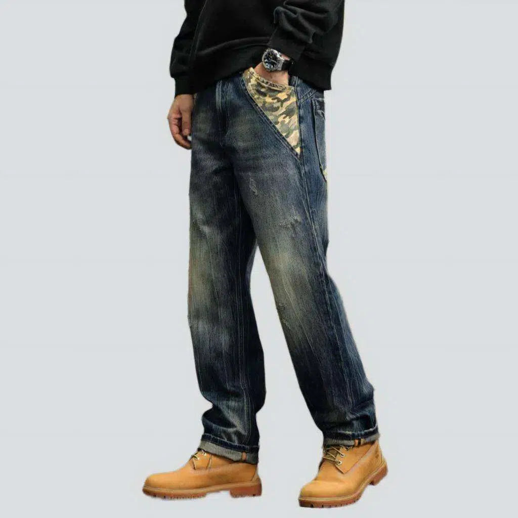 Yellow cast whiskered jeans for men