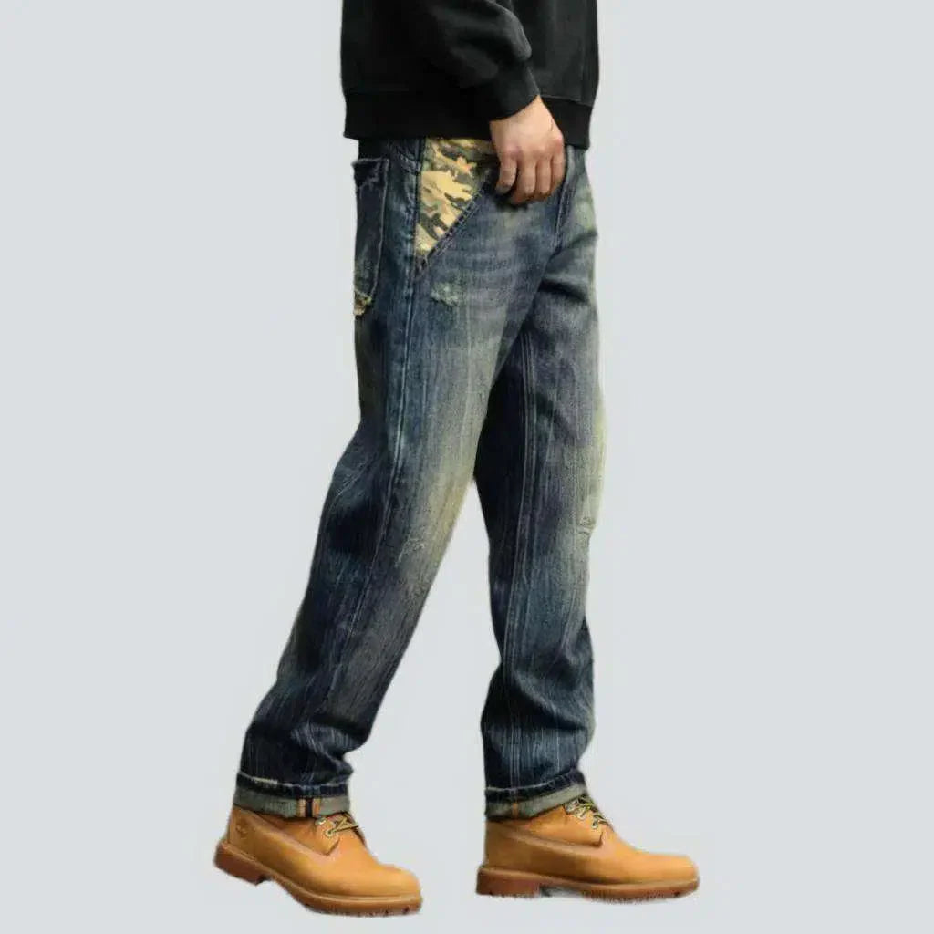 Yellow cast whiskered jeans for men