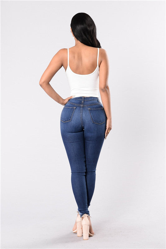 Women's Ripped Jeans Mid Waist Skinny Pants Pencil Pants