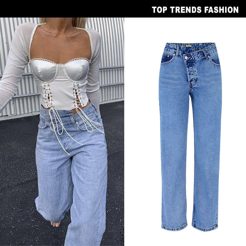 Women's Jeans Straight Pants High-low irregularity Waisted Bell-bottom