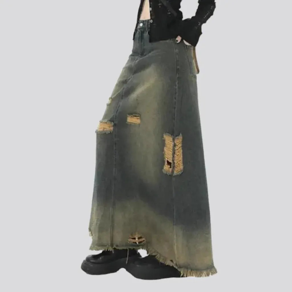 Y2k sanded denim skirt for women