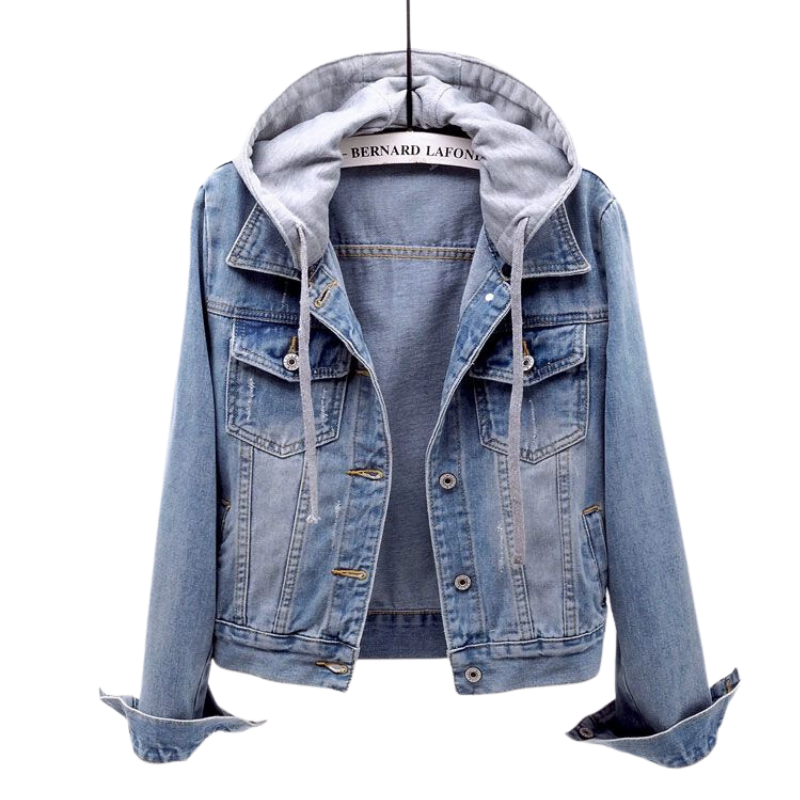 Women's Fashion Street Style Denim Jacket Urban Streetwear with Remove Hooded