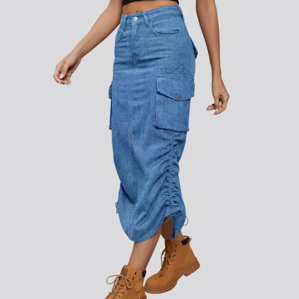 Zipper-button women's denim skirt