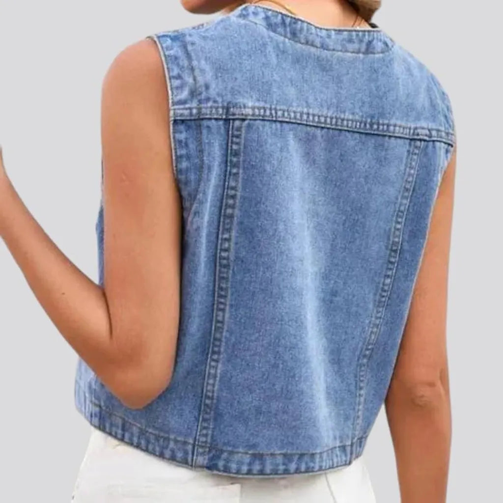 V-neck regular jean vest for ladies