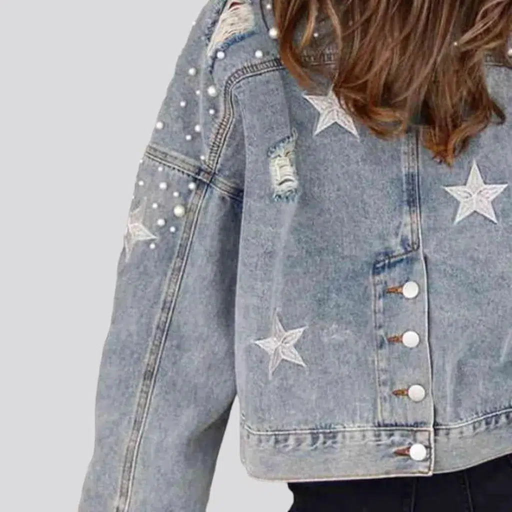 Y2k pearl denim jacket for ladies