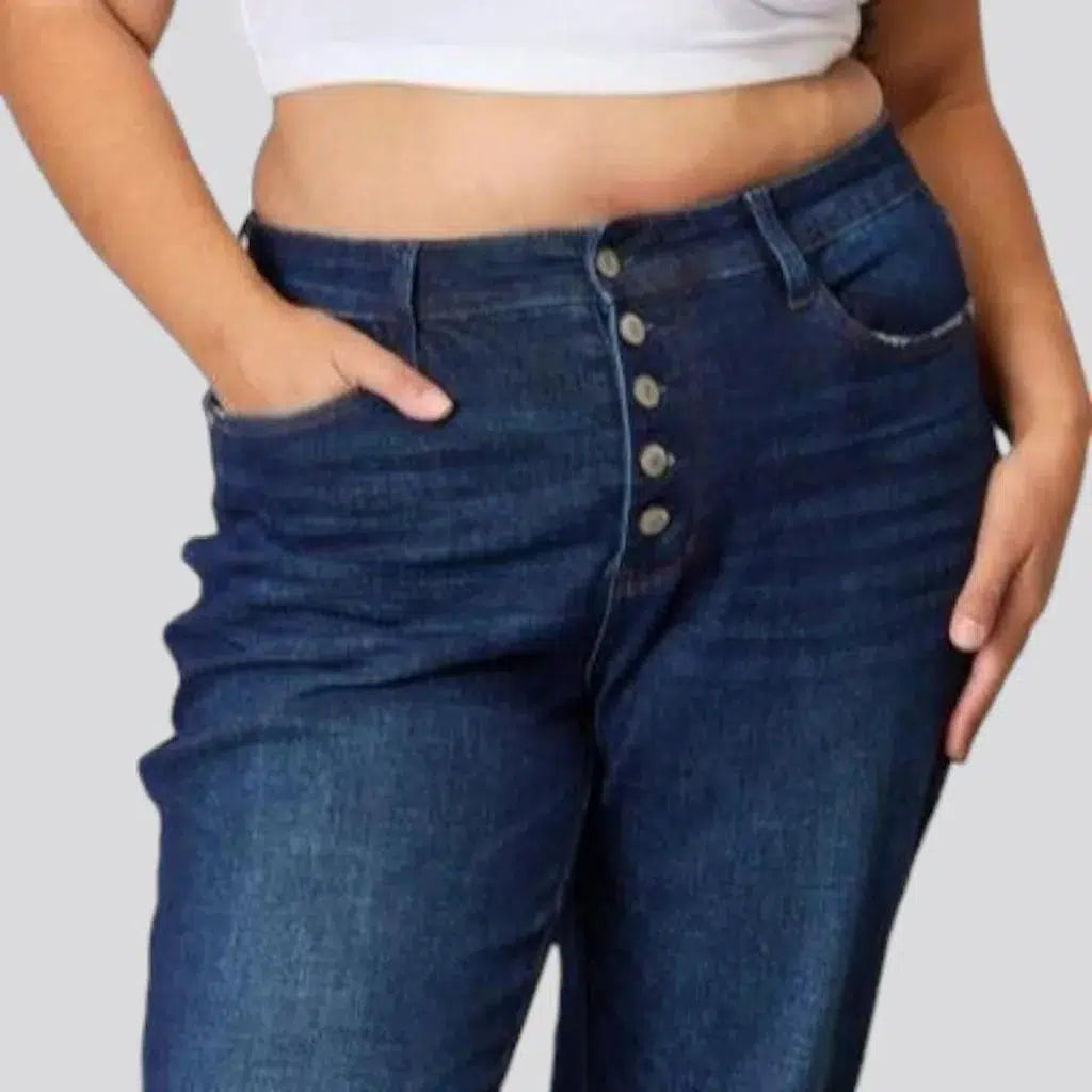 Zipper-button high-waist jeans for women