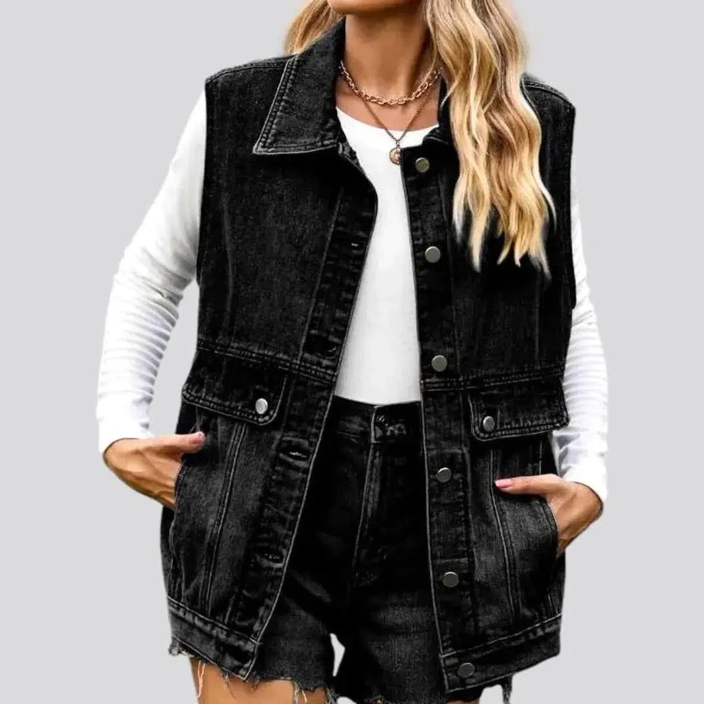 Stonewashed fashion denim vest for ladies