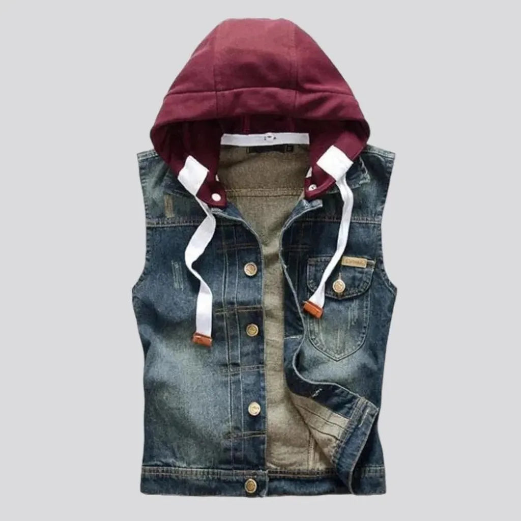 Medium-wash men's denim vest