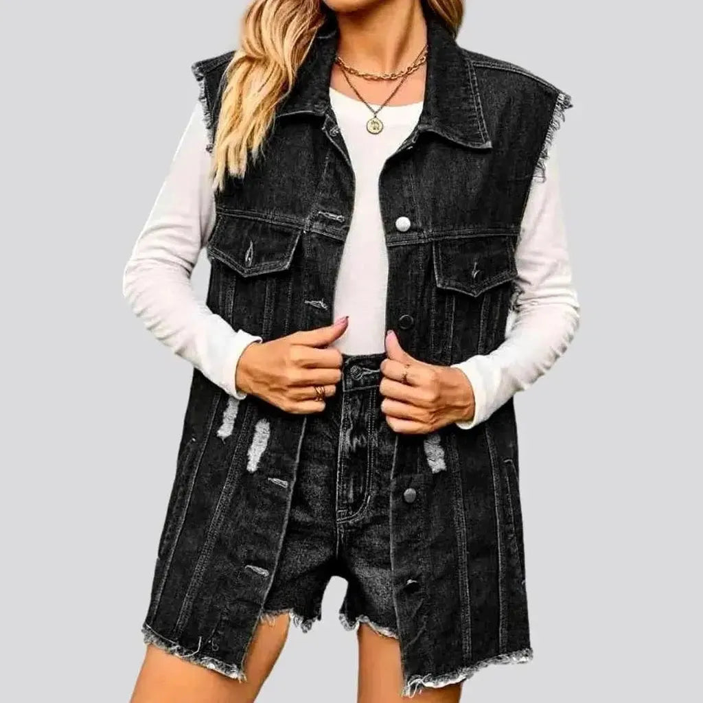 Grunge oversized jean vest for ladies