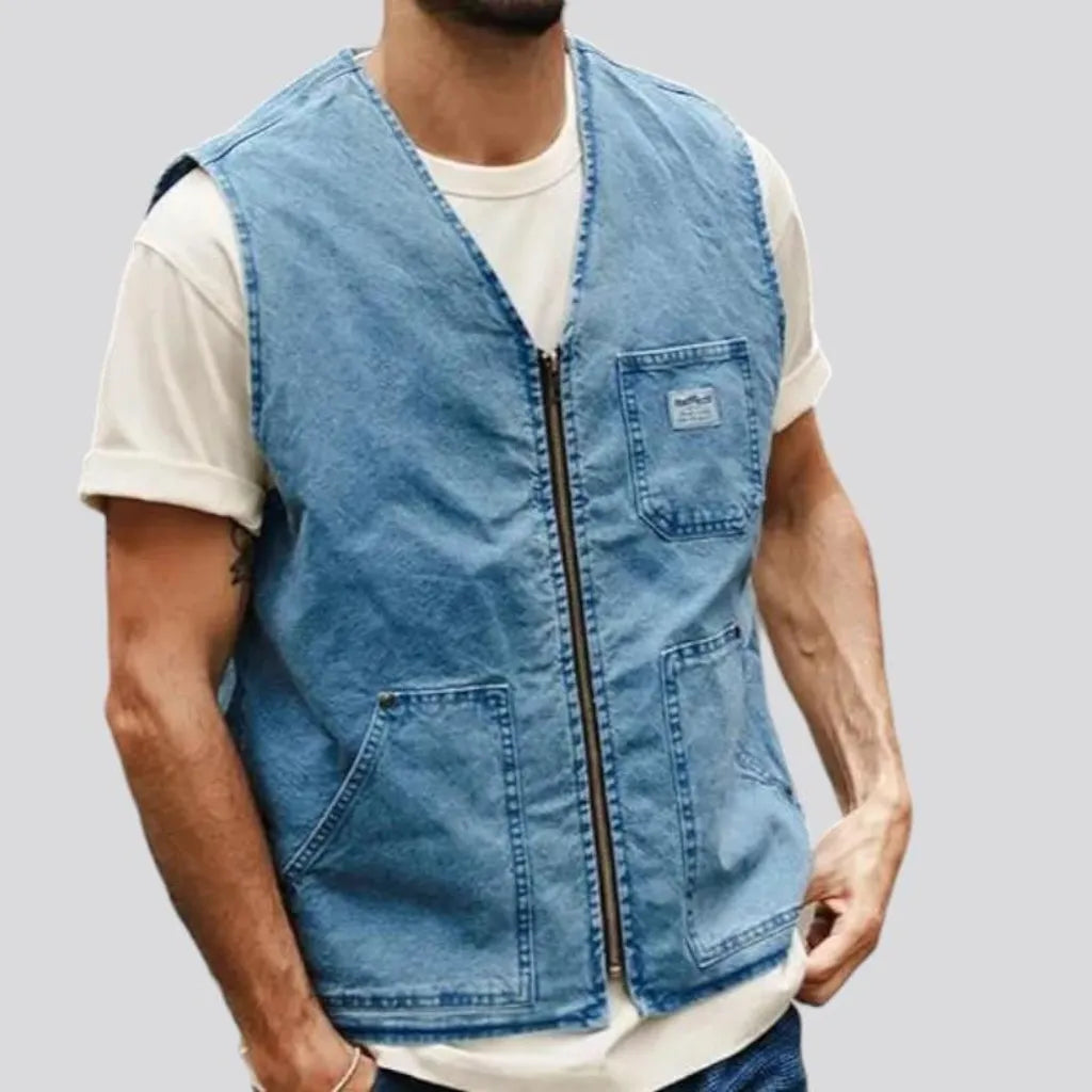 Light-wash regular jean vest for men