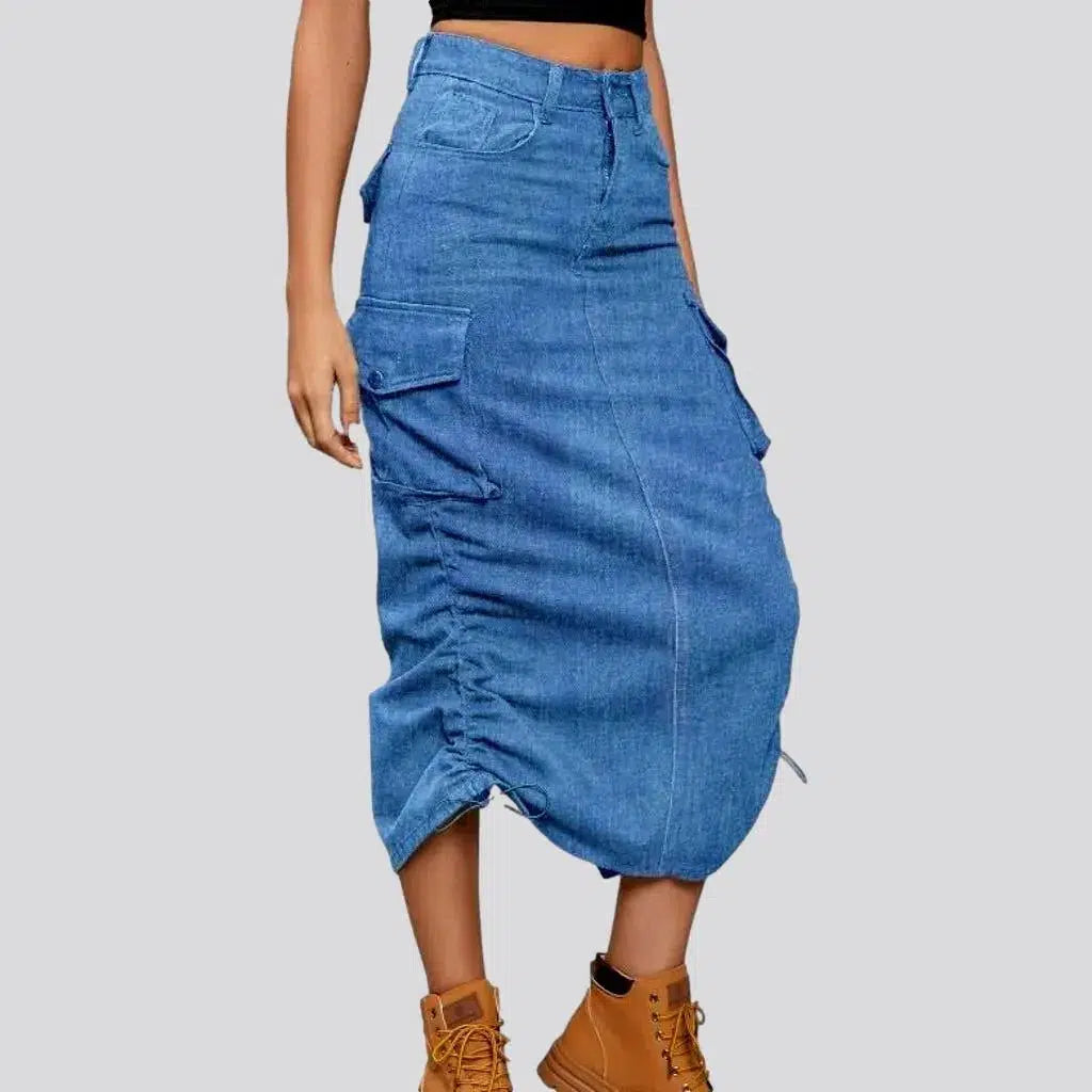 Zipper-button women's denim skirt