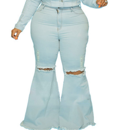 Young Plus Size Women's Big Flare Bell Bottom Ripped Jeans