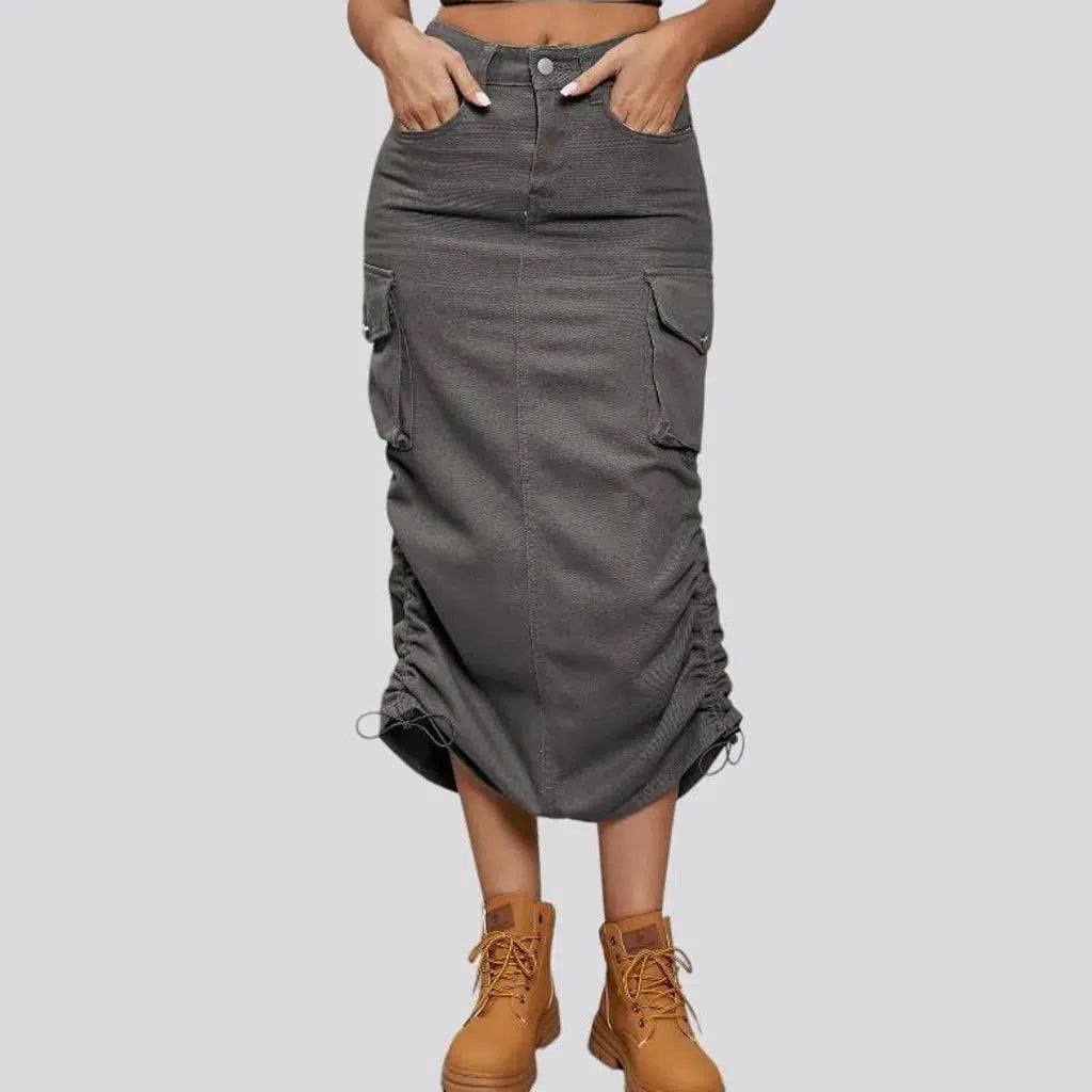 Zipper-button women's denim skirt