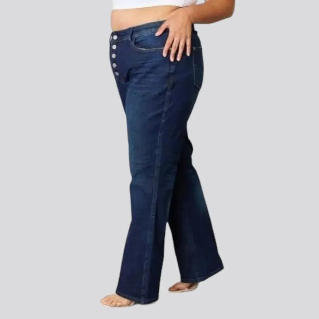 Zipper-button high-waist jeans for women