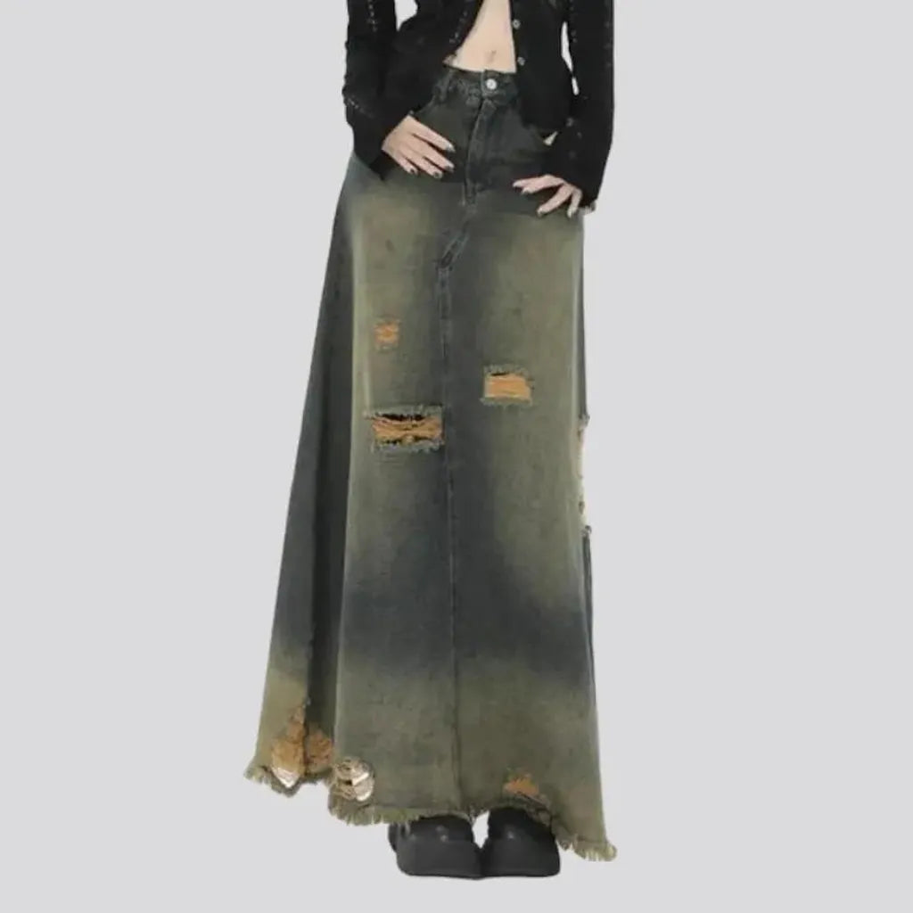 Y2k sanded denim skirt for women