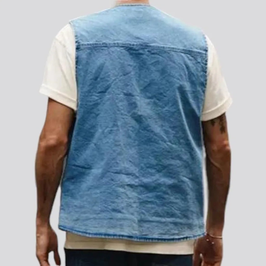 Light-wash regular jean vest for men