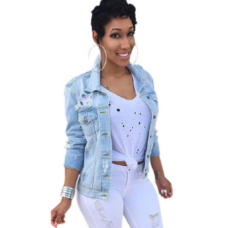 Womens Plus Size Cropped Denim Jean Button Down Classic Jacket