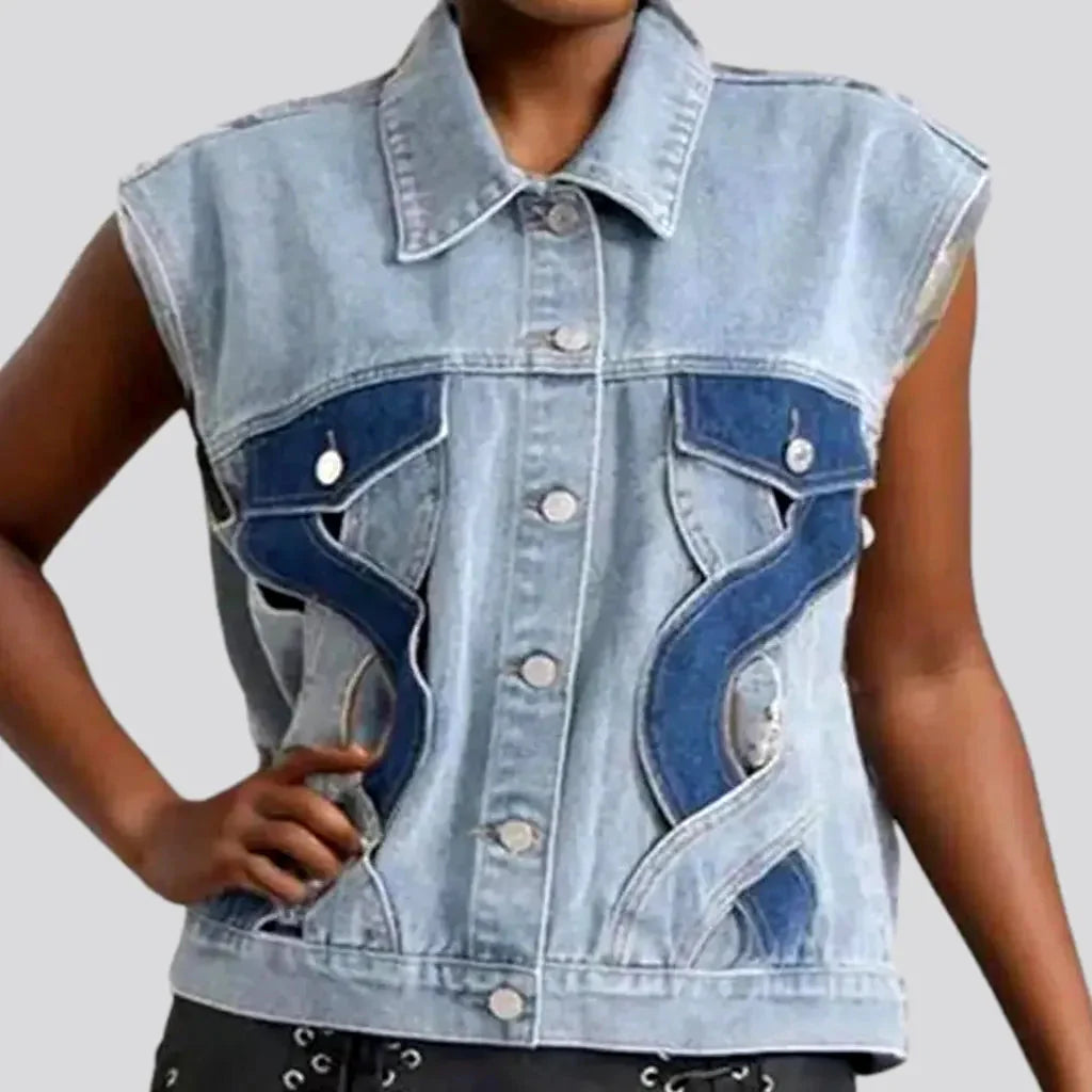 Embroidered oversized jeans vest