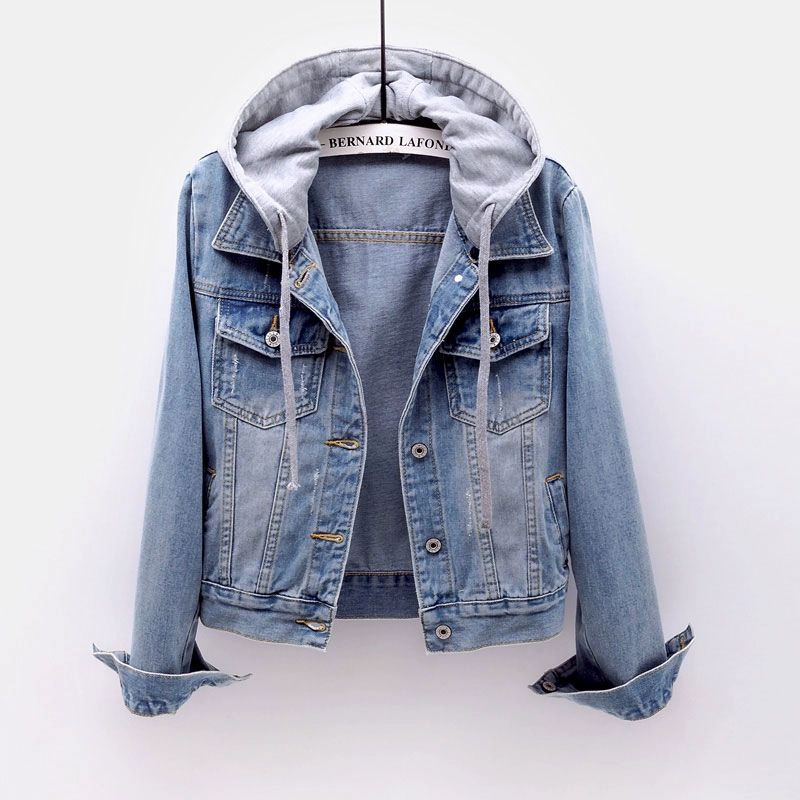 Women's Fashion Street Style Denim Jacket Urban Streetwear with Remove Hooded