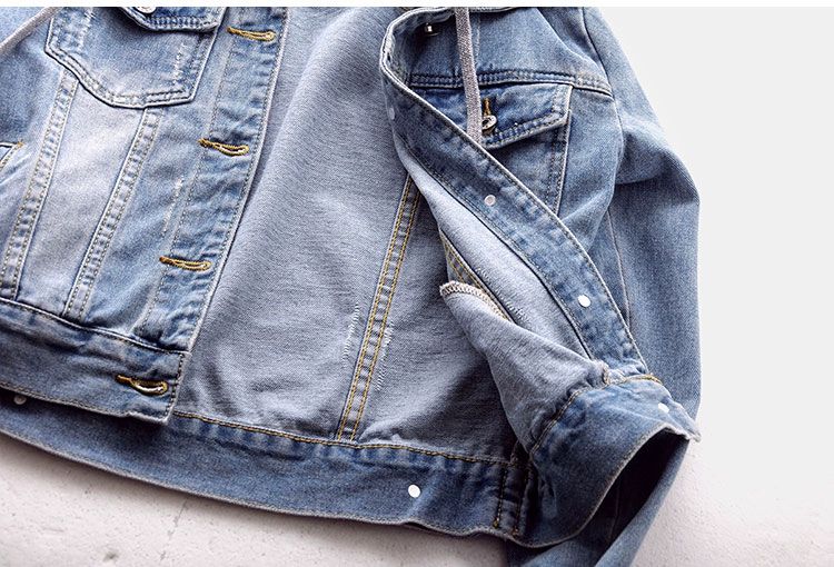 Women's Fashion Street Style Denim Jacket Urban Streetwear with Remove Hooded