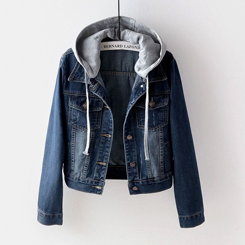 Women's Fashion Street Style Denim Jacket Urban Streetwear with Remove Hooded