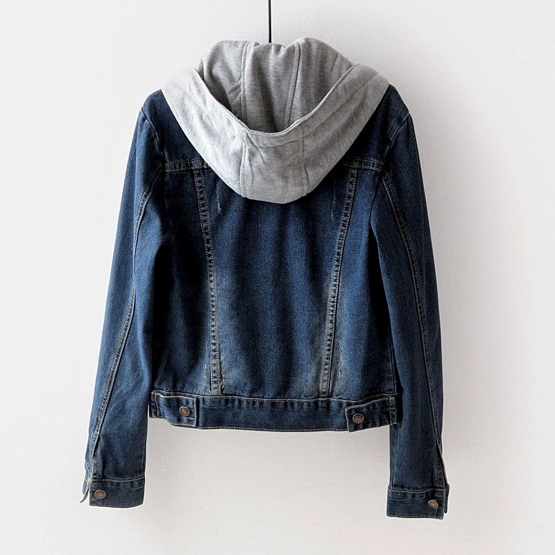 Women's Fashion Street Style Denim Jacket Urban Streetwear with Remove Hooded