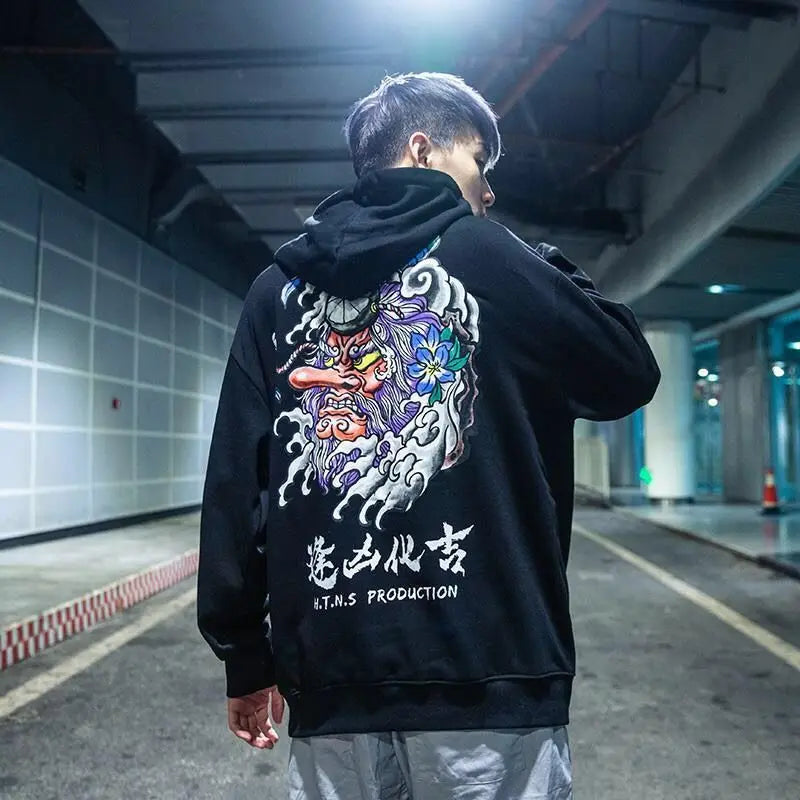 Black Chinese Hoodie Sweatshirt Mens Casual Funny Hip Hop Japan Gothic Hoodie Streetwear Clothing Tops Coat Male Winter Hoodies