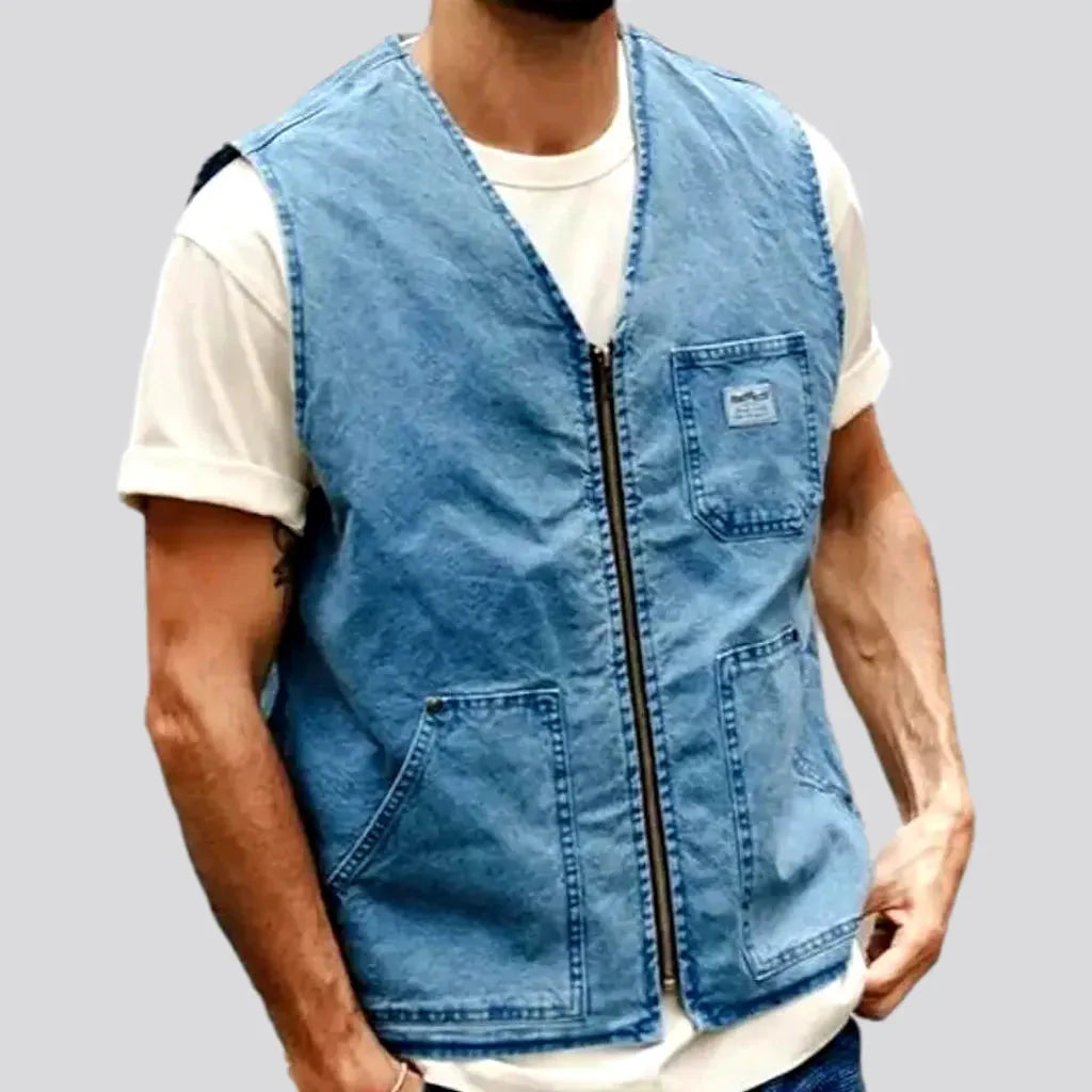 Light-wash regular jean vest for men