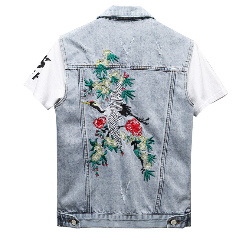 Plum Blossom Embroidery Denim Waistcoat Men's Denim Vest