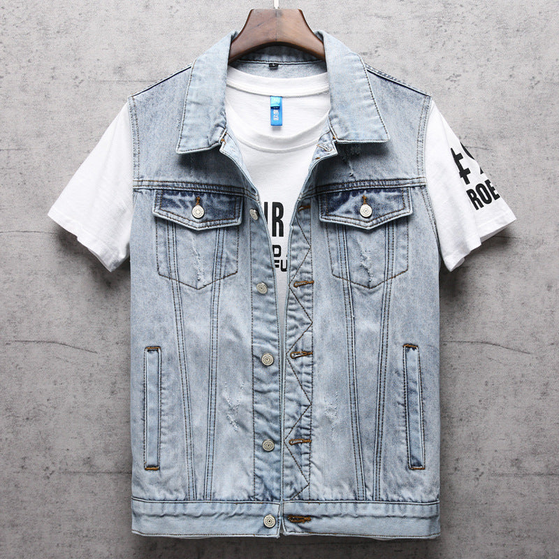 Plum Blossom Embroidery Denim Waistcoat Men's Denim Vest