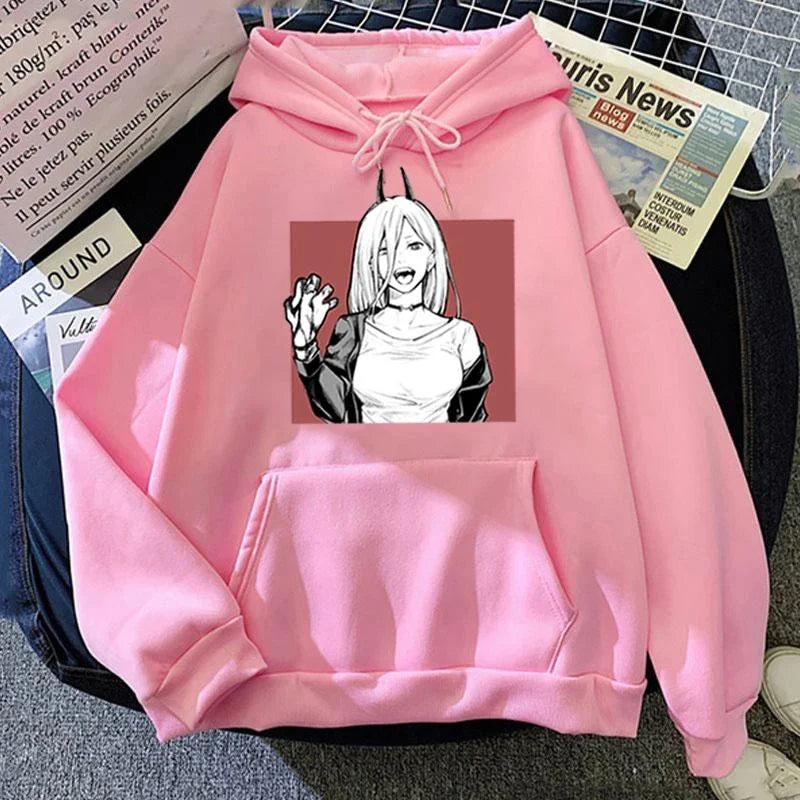 New Power Hoodie Unisex Fashion Anime Hooded Sweatshirt Long Sleeve Pullover