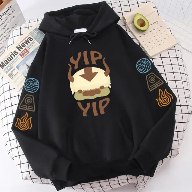 Avatar The Last Airbender Hoodie Men Women Appa YIP Letter Print Long Sleeve Autumn Anime Plus Size Sweatshirt Female Streetwear