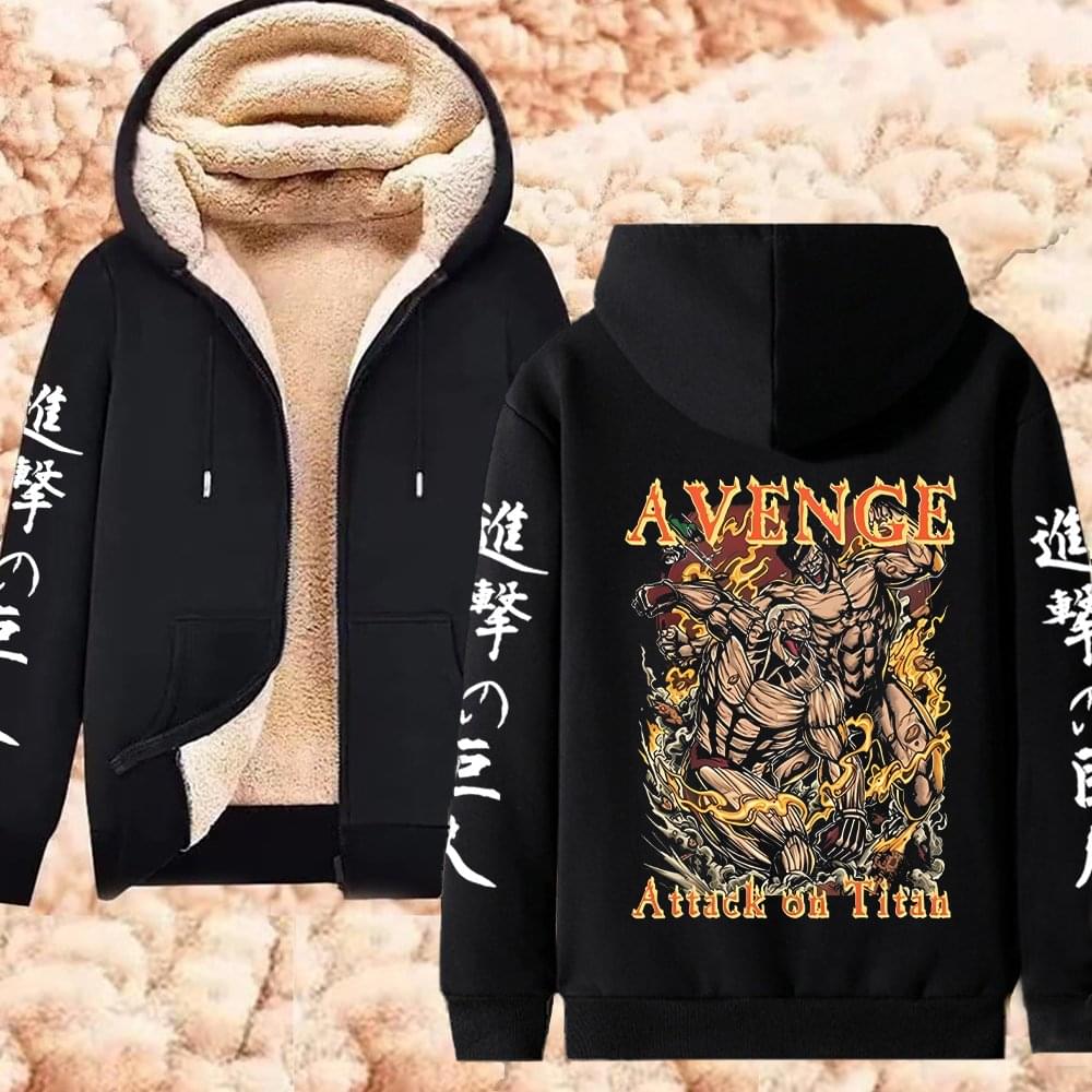 Winter Warm Hoodie Attack on Titan Hoodies (2)  Anime  Zipper Jackets Lambswool Thermal Sweatshirts Streetwear Plus Size