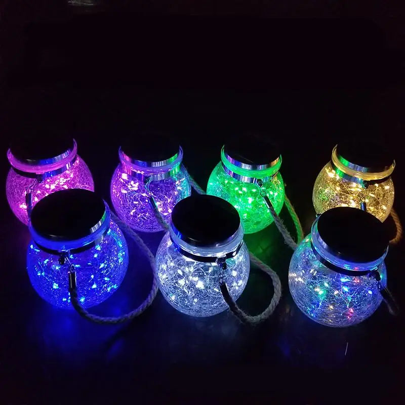 30 LED Solar Night Light Crack Ball Glass Jar Wishing Lamp Outdoor Lighting Garden Tree Decoration Light Warm White Light Head