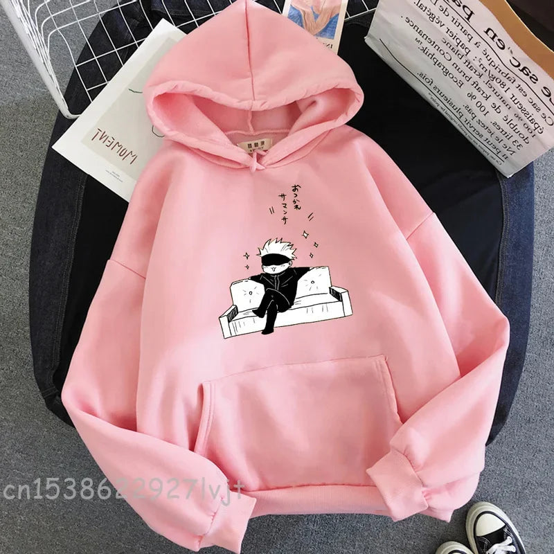 Jujutsu Kaisen Anime Hoodie Women Gojo Satoru Print Spring Aesthetic Sweatshirt Harajuku Streetwear Tops