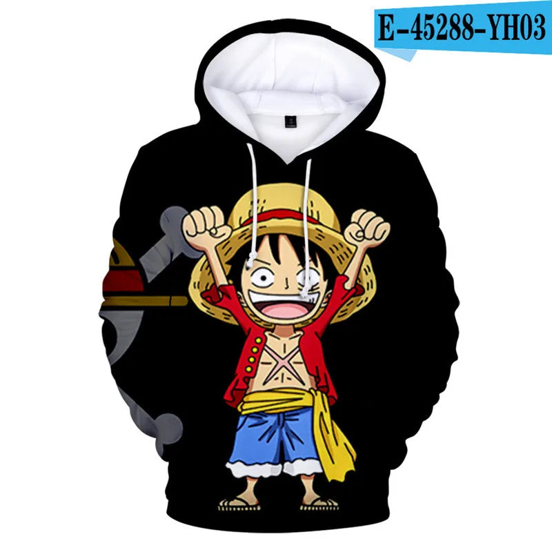 One Piece Anime Hoodie Monkey D. Luffy 6 To 19 Years Kids Sweatshirt 3D Hoodie Boys Girls Tops Children Clothes