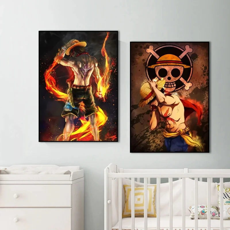 One Piece Luffy Ace Straw Hat Poster - Canvas Print, No Frame