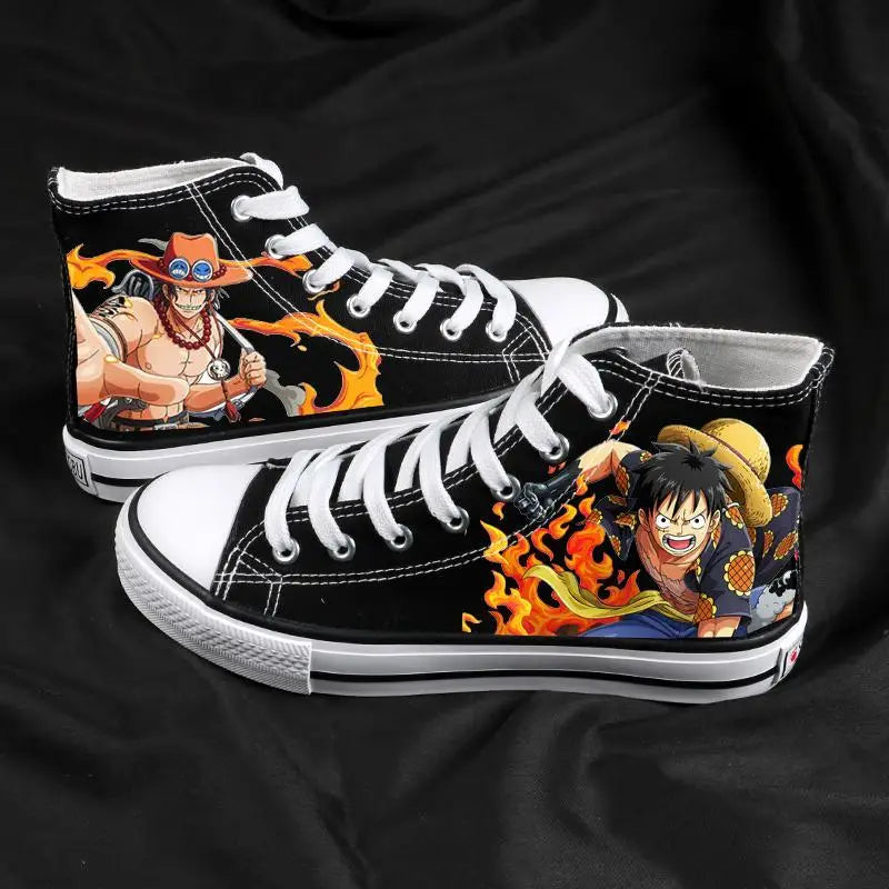 New Anime One Piece Canvas Sneakers Casual Shoes Unisex Luffy Roronoa Printing Comfortable Flat Shoes Birthday Gift