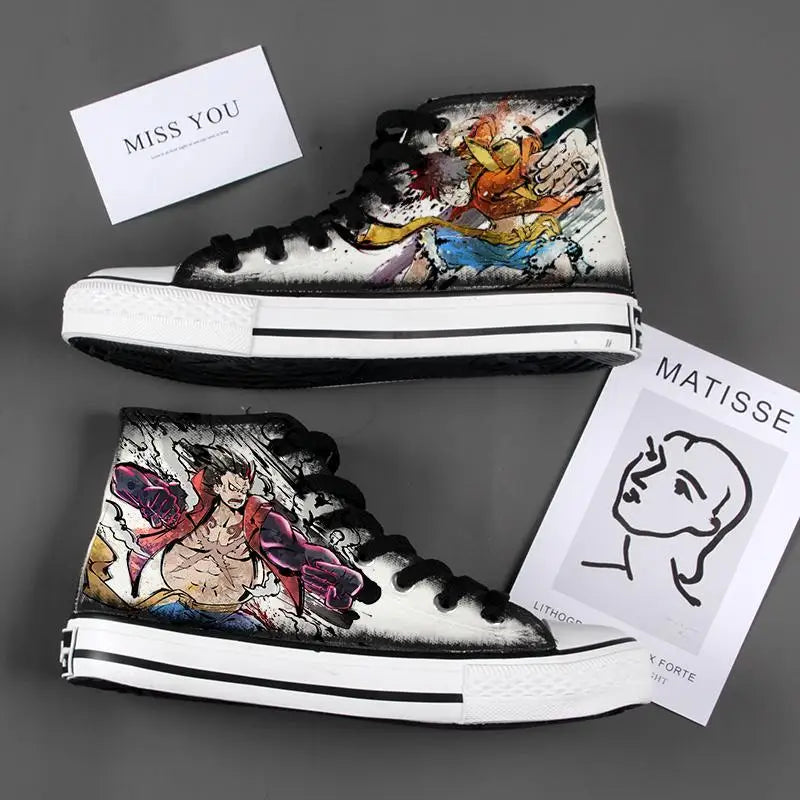 New Anime One Piece Canvas Sneakers Casual Shoes Unisex Luffy Roronoa Printing Comfortable Flat Shoes Birthday Gift