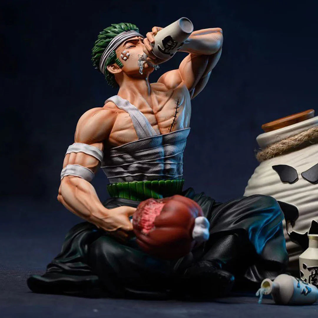 15cm One Piece Zoro Figure GK Injured Drinking Roronoa Zoro Anime Action Figure PVC Statue Model Figurine Ornaments Gift Kid Toy