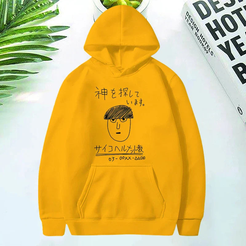 New Mob Psycho 100 Funny Print Hoodies Men's Women's Animation Funny Hip-hop Short-sleeved Shirt Round Neck Sweatshirt Tops