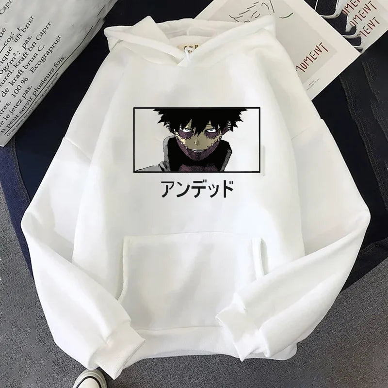 Men Versatile Harajuku Y2K Streetwear Hoodies Casual Long Sleeve Anime Print White Sweatshirt Autumn Vintage Pullover Unisex